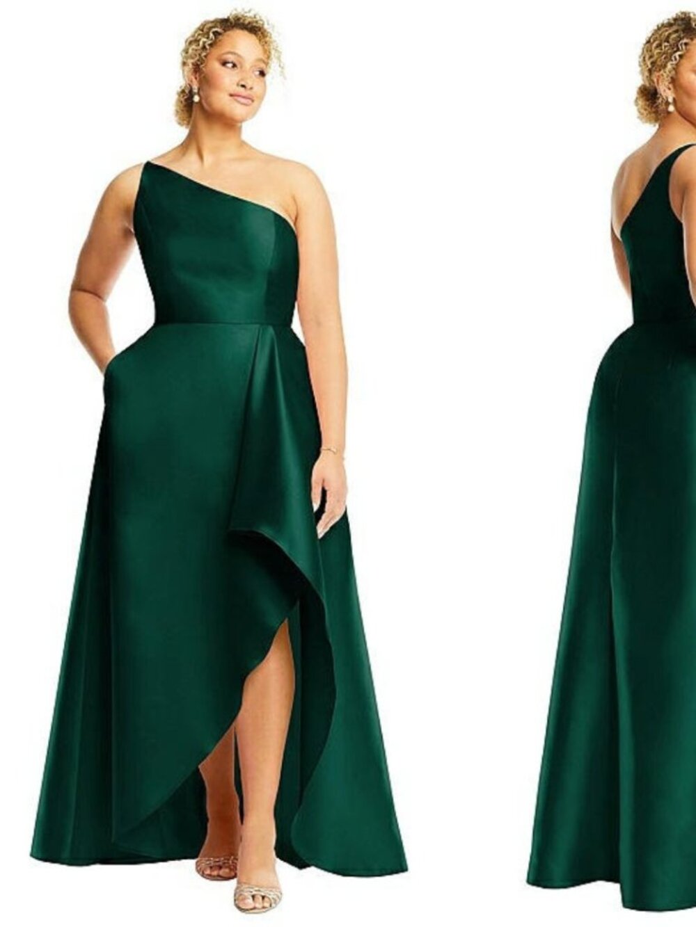 Alfred Sung Hunter Green One Shoulder Satin Twill Dress D831 Womens Size 18 Nwt